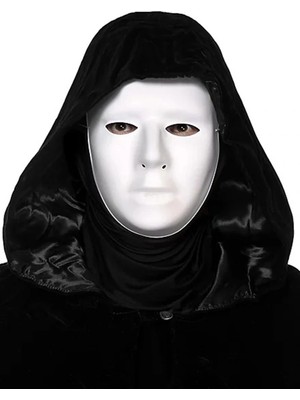 VeraGlobe Buğz Siyah Kapüşonlu 120 cm Pelerin ve Beyaz Boyanabilir Tam Yüz Maske