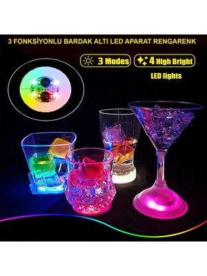 VeraGlobe Buğz Renkli LED Işıklı Bardak Altlığı - 12 Adet, Pilli