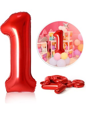 Feyza Design Kırmızı Rakam Balon Folyo Yaş Rakam 100CM Yeşil Helyum Uyumlu