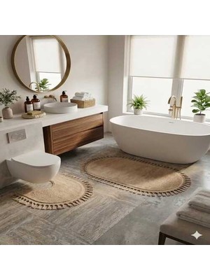 Altun Carpet 2li Kılozet Yakımı Pelüş Halı Ponpon Saçaklı 60X100+50X60 12MLHAVYUKSEKLİĞİ Var2 cm Kalınlık Var