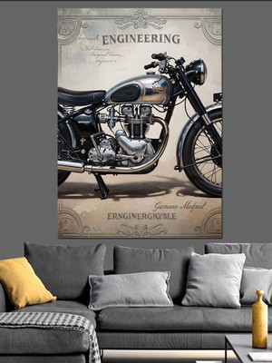 Tablomega Mühendislik Temalı Klasik Motosiklet Planı Dekoratif Kanvas - Mdf Ahşap Tablo