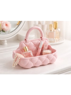 Modu3D Pembe Dekoratif Organizer Çanta – Makyaj ve Aksesuar Düzenleyici Masaüstü Kozmetik Organizer