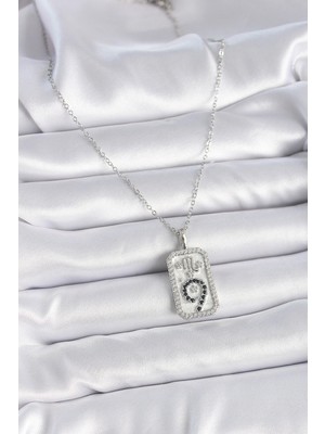 VeraGlobe Buğz 316L Çelik Gümüş Renk Zincir Akrep Burcu Zirkon Taşlı Kadın Kolye - Buğz