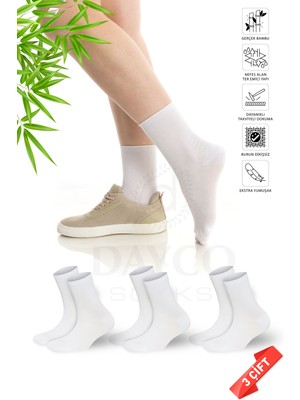 Dayco Premium Lastiksiz Sıkma Yapmayan Beyaz Renk Dikişsiz Kadın Bambu Soket Çorap - 36-40 - 371BYZ-3lu