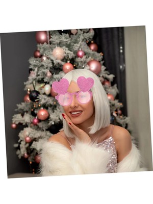 VeraGlobe Buğz Pembe Renk Sim Işlenmiş Kalp Figürlü Parti Gözlüğü