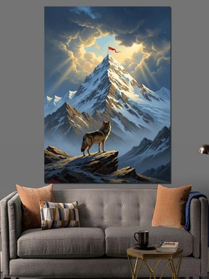 Tablomega Karlı Dağ Zirvesinde Uluyan Kurt Dekoratif Kanvas - Mdf Ahşap Tablo