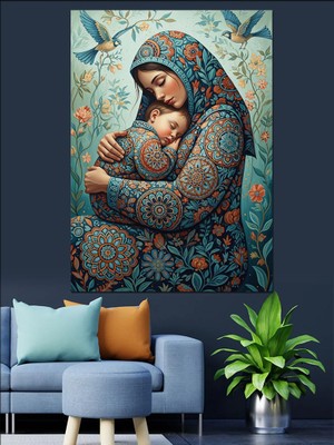 Artmeg Bebekli Meryem Ana Şefkat Tablosu Dekoratif Kanvas - Mdf Ahşap Tablo