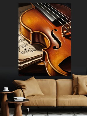 Artmeg Klasik Keman ve Notlar Detayı Dekoratif Kanvas - Mdf Ahşap Tablo