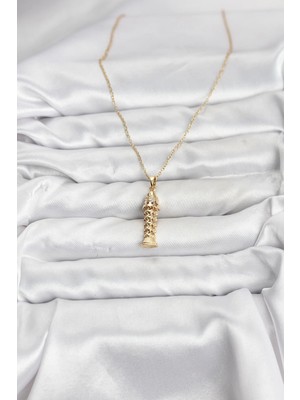 VeraGlobe Buğz 316L Çelik Zincir Gold Renk Balık Model Zirkon Taşlı Kadın Kolye - Buğz