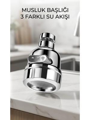 AyrStore Buğz Döner Krom 3 Fonksiyonlu Su Tasarruflu Mutfak Lavabo Aparatı