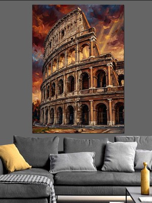 Tablomega Roma Kolezyumu ve Gün Batımı Dekoratif Kanvas - Mdf Ahşap Tablo