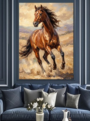 Tablomega Toz Duman Içinde Koşan At Dekoratif Kanvas - Mdf Ahşap Tablo