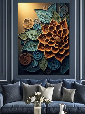 Artmeg Mandala Tarzında Kahverengi Çiçek Deseni Dekoratif Kanvas - Mdf Ahşap Tablo