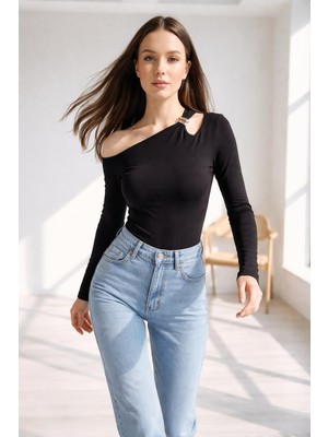 Sagre&Sisters Siyah Uzun Kollu Gold Metal Tokalı Şık Bluz