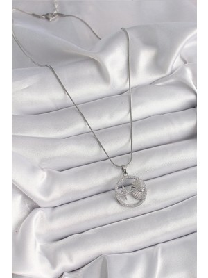 VeraGlobe Buğz 316L Çelik Gümüş Renk Zincir Zirkon Taşlı Yıldız Madalyon Model Kadın Kolye - Buğz