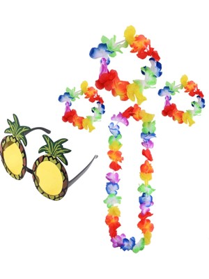 VeraGlobe Buğz Renkli Ananas Gözlük, Taç, Kolye ve Bileklik Seti