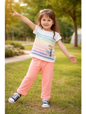 Almira Anne Bebek Cicihlid Desenli Kız Çocuk Takımı - Pamuklu Kuş Baskılı Çocuk Giyim