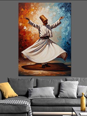 Tablomega Beyaz Elbiseli Semazen Dönüş Tablosu Dekoratif Kanvas - Mdf Ahşap Tablo