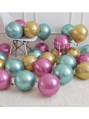 Feyza Design 20 Adet Krom Parlak Çok Renkli Metalik Balonlar