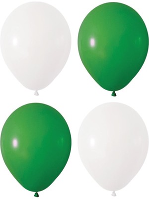 Feyza Design Koyu Yeşil Beyaz Renk Pastel Lateks Balon 30 Adet