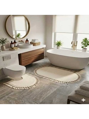 Altun Carpet 2li Kılozet Yakımı Pelüş Halı Ponpon Saçaklı 60X100+50X60 12MLHAVYUKSEKLİĞİ Var2 cm Kalınlık Var