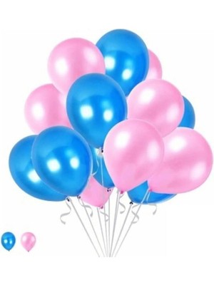 Feyza Design 50 Adet Metalik Sedefli Parlak Pembe ve Mavi Balon