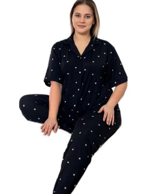 Bipamuk Velmora Gömlek Yaka Kısa Kol Büyük Beden Kadın Pijama Takımı 3xl–6xl