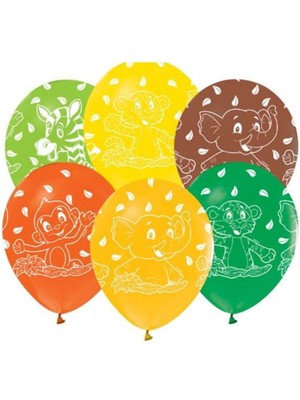 Feyza Design Çepeçevre Safari Baskılı Pastel Balon 15 Adet