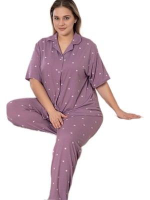 Bipamuk Serella Gömlek Yaka Kısa Kol Büyük Beden Kadın Pijama Takımı 3xl–6xl