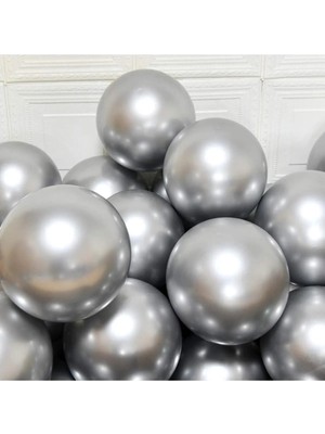 Feyza Design Krom Parlak Gümüş Balon 20 Adet, 30 Cm, Aynalı Balon