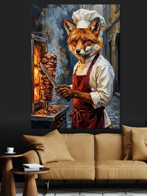 Tablomega Döner Kesen Karizmatik Tilki Şef Dekoratif Kanvas - Mdf Ahşap Tablo