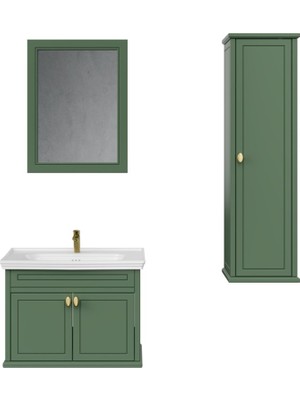 Creavit Antik Kapaklı 80 cm Zeytuni Lavabo Dolabı Seti
