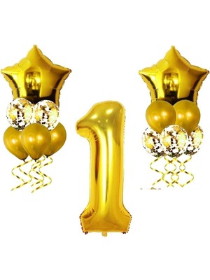 Feyza Design 2'li Yıldız Folyo Balon Seti ve Konfetli Gold Balonlar