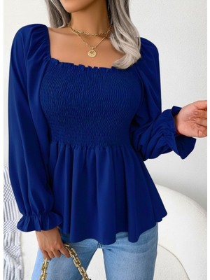 Hynova Kadın Uzun Kollu Geometrik Yakalı Gipe Detaylı Krep Bluz