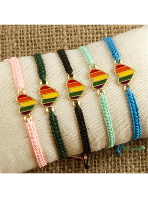 İsmiyle Al Kalp Makrome Örgülü Bileklik