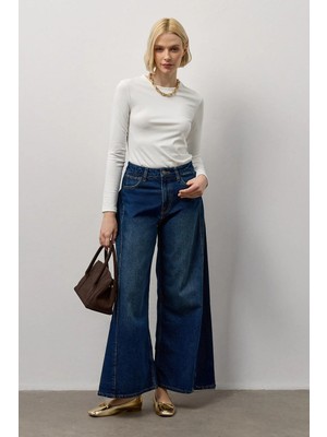 Molene Koyu Mavi Yüksek Bel Wide Leg Jean