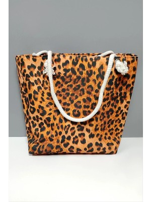 İsmiyle Al Leopar Desenli Plaj Çantası