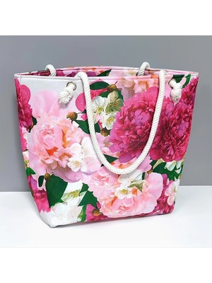 İsmiyle Al Gül Desenli Plaj Çantası