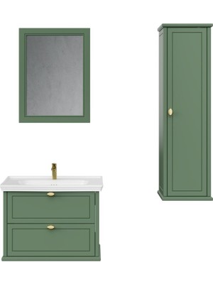 Creavit Antik Iki Çekmeceli 80 cm Zeytuni Lavabo Dolabı Seti