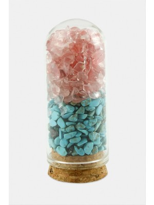 İsmiyle Al Turkuaz Pembe Kuvars Taşı Cam Şişe Biblo