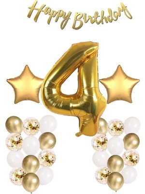 Feyza Design Altın Renkli Folyo Balon Seti - Yıldız ve Rakam Figürleri