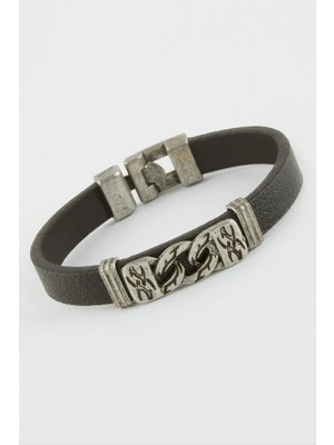 İsmiyle Al Zincir Desenli Suni Deri Bileklik