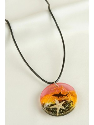 İsmiyle Al Köpek Balığı Gün Batımı Epoksi Kolye