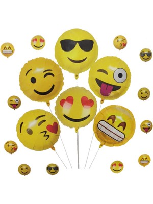 Feyza Design 6'lı Sarı Folyo Balon Seti - Emoji Temalı Yuvarlak Balonlar