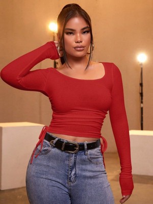 Nnstartshopping  Kadın Kırmızı Kaşkorse Kumaş Bluz