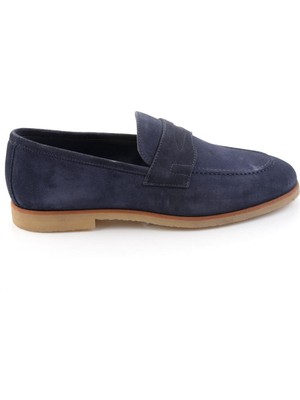 Bambi Dark Blue Hakiki Deri Erkek Loafer Ayakkabı E01648595802