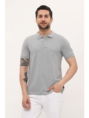 Uniprom Polo Yaka Tişört %100 Pamuk Gri Melanj Erkek