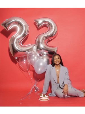 Feyza Design Gümüş Renkli Şişirilebilir Folyo Balon Seti - 22 Yaş Partisi