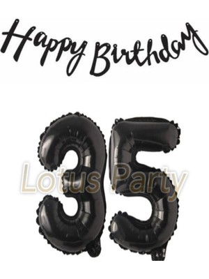 Feyza Design Pembe 35 Rakam Folyo Balon ve Happy Birthday Yazı Banner