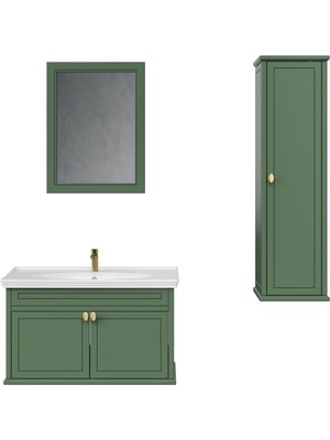 Creavit Antik Kapaklı 100 cm Zeytuni Lavabo Dolabı Seti